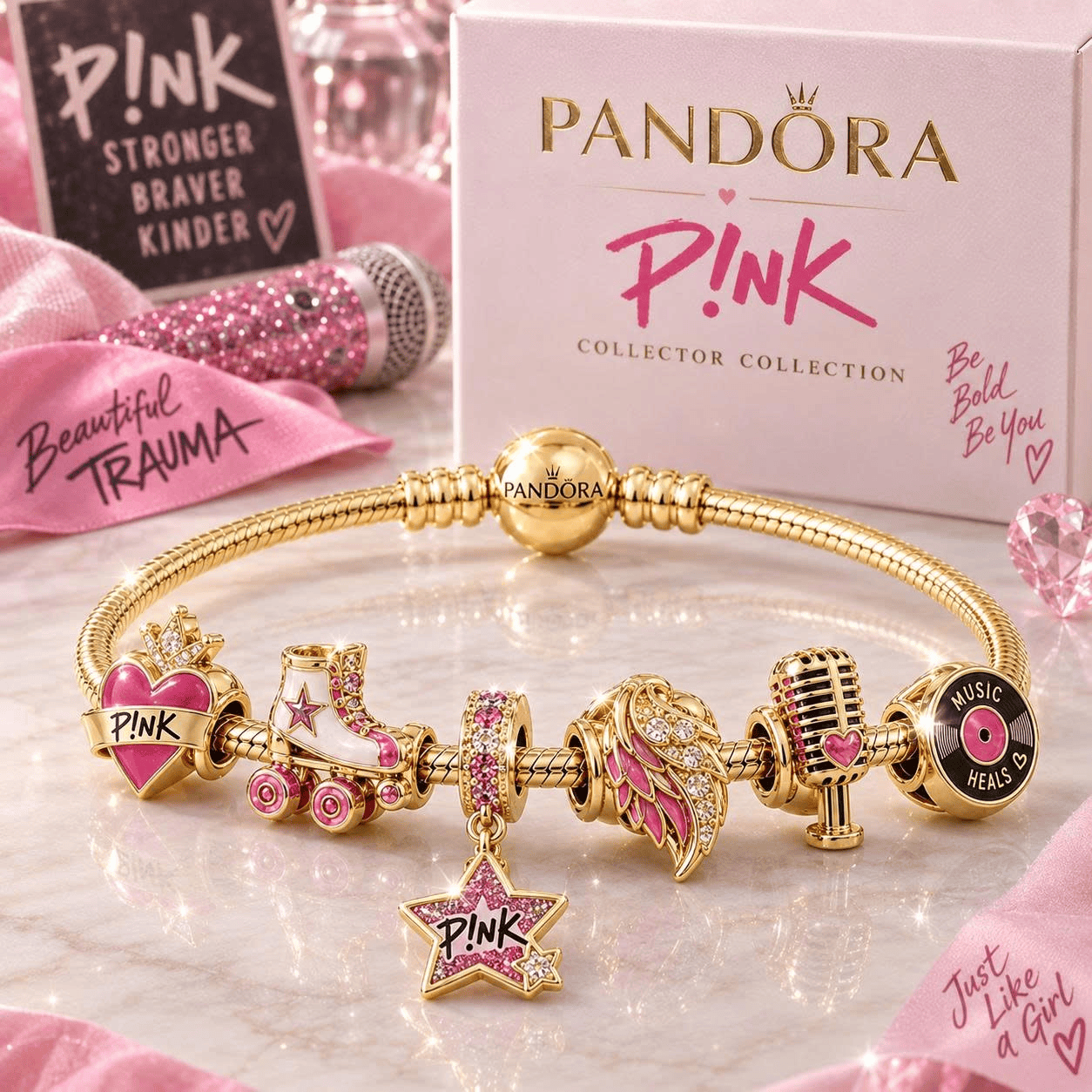 PNK Gold Charm Bracelet Set VTH
