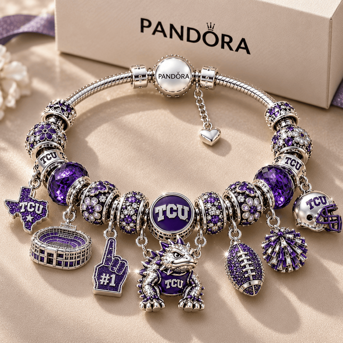 TCU Silver Charm Bracelet Set NTTB