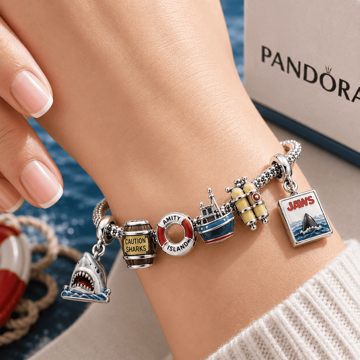 JAWS Silver Charm Bracelet Set TTTT