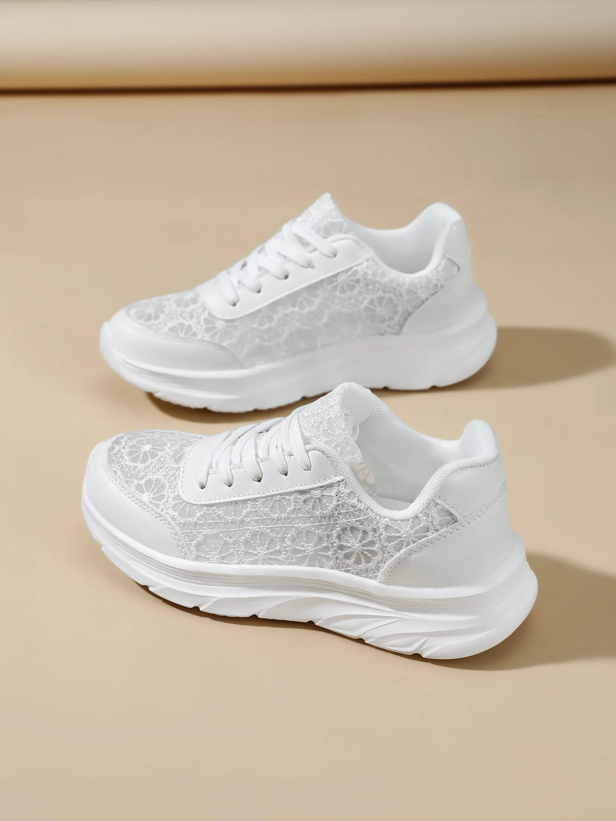 Women's Casual Sports Shoes: Embroidered, Openwork Design, Comfortable and Breathable, with EVA Soles White Wide-Fit Trainers